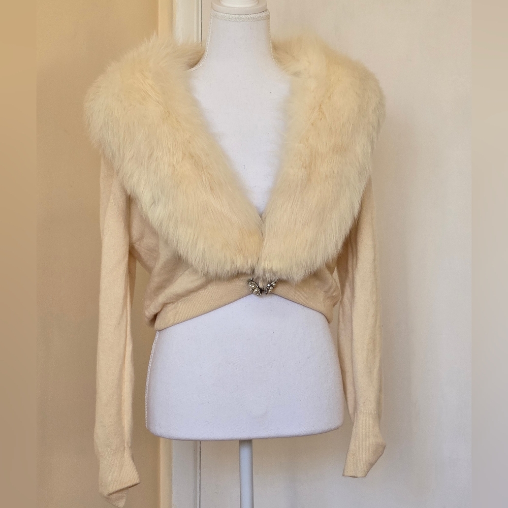 Vintage Cashmere and Artic Fox Fur Collar Sweater M - Picture 4 of 12